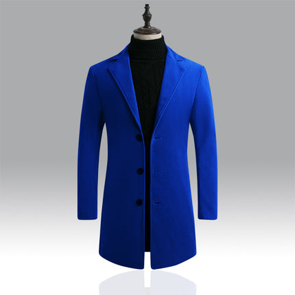 2022 autumn and winter men's woolen overcoat Korean-style slim-fit mid-length trench coat single-breasted woolen overcoat for men