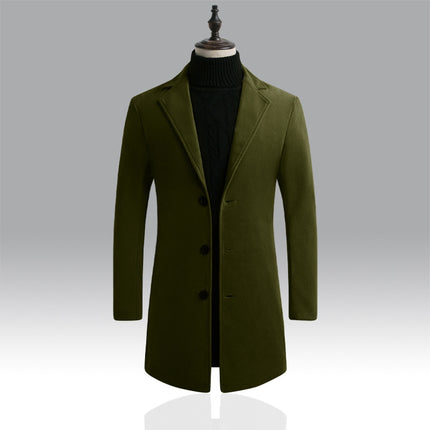 2022 autumn and winter men's woolen overcoat Korean-style slim-fit mid-length trench coat single-breasted woolen overcoat for men