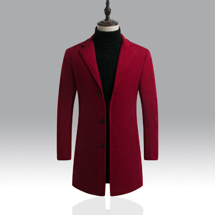 2022 autumn and winter men's woolen overcoat Korean-style slim-fit mid-length trench coat single-breasted woolen overcoat for men