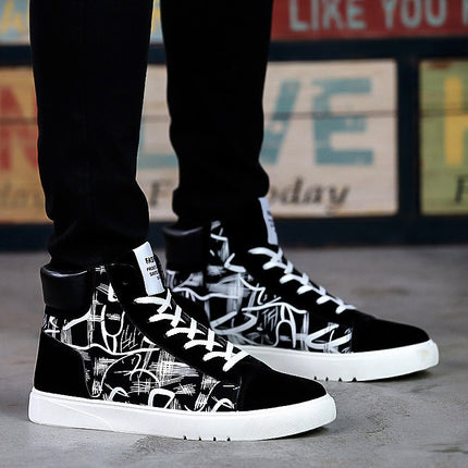 Autumn and Winter Trendy Shoes Men's Casual Board Shoes Korean Style Trendy Board Shoes High-top Cloth Shoes All-match Men's Shoes for Students