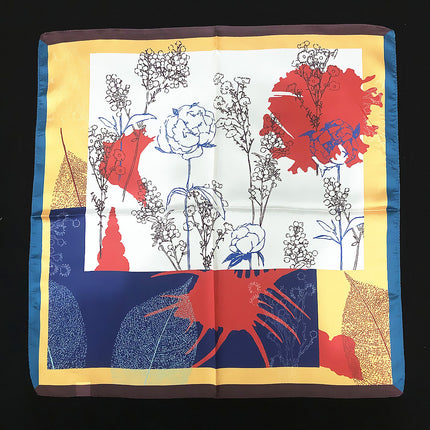 Korean version of simple ins53cm new silk satin hand-painted twigs and flowers ladies imitation silk small square scarf scarf scarf scarf wholesale