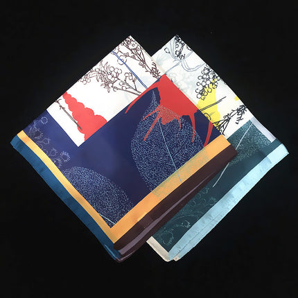 Korean version of simple ins53cm new silk satin hand-painted twigs and flowers ladies imitation silk small square scarf scarf scarf scarf wholesale