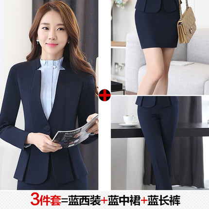 Long Sleeve Spring and Autumn Business Suit Women's Slim Fit Beauty Salon Hotel Work Clothes White Collar Interview Dress Suit Dress