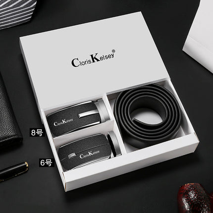 Belt Genuine Leather Men's Belt First Layer Cowhide Belt Frosted Buckle Event Gift Box Popular Belt Supports Dropshipping