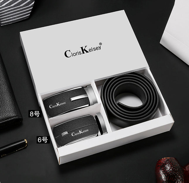 Belt Genuine Leather Men's Belt First Layer Cowhide Belt Frosted Buckle Event Gift Box Popular Belt Supports Dropshipping