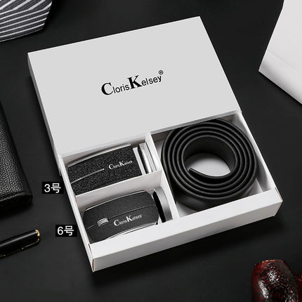 Belt Genuine Leather Men's Belt First Layer Cowhide Belt Frosted Buckle Event Gift Box Popular Belt Supports Dropshipping