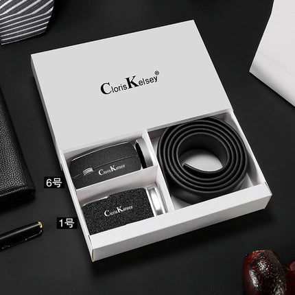 Belt Genuine Leather Men's Belt First Layer Cowhide Belt Frosted Buckle Event Gift Box Popular Belt Supports Dropshipping