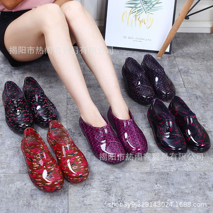 Shallow mouth spring and autumn women's water shoes fashion women's rain shoes non-slip short tube overshoes rubber shoes women's low-top overshoes non-slip kitchen shoes