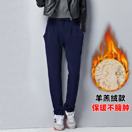 Lamb Velvet Simple Sports Pants Women's High-Waisted Pants Winter Loose Large Size Fleece-Lined Thickeneded Sports Casual Pants