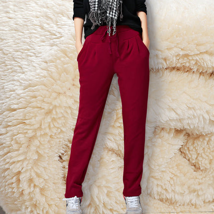 Lamb Velvet Simple Sports Pants Women's High-Waisted Pants Winter Loose Large Size Fleece-Lined Thickeneded Sports Casual Pants
