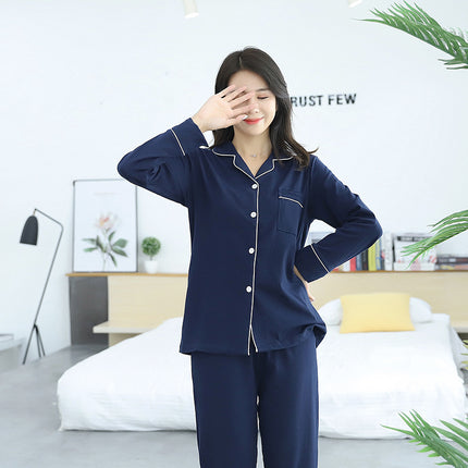2021 Spring and Autumn Home Clothes Women's Ammonia Cotton Pajamas Lapel Cardigan Couple Men's and Women's Trousers Long Sleeve Suit