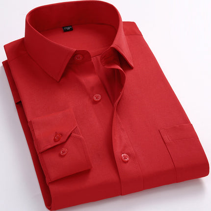 Workwear Purchase Logo Long-Sleeved Shirt for Men, Slim Fit Solid Color Top, Unisex Professional Work Attire with Embroidery Craftsmanship