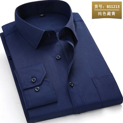 Workwear Purchase Logo Long-Sleeved Shirt for Men, Slim Fit Solid Color Top, Unisex Professional Work Attire with Embroidery Craftsmanship