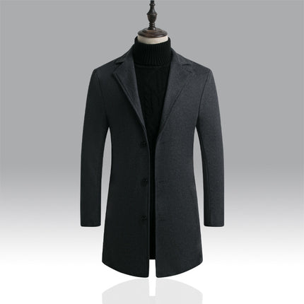 2022 autumn and winter men's woolen overcoat Korean-style slim-fit mid-length trench coat single-breasted woolen overcoat for men