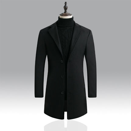 2022 autumn and winter men's woolen overcoat Korean-style slim-fit mid-length trench coat single-breasted woolen overcoat for men