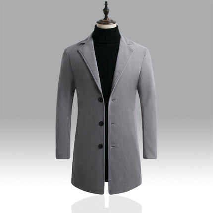 2022 autumn and winter men's woolen overcoat Korean-style slim-fit mid-length trench coat single-breasted woolen overcoat for men