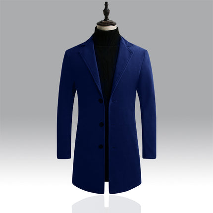 2022 autumn and winter men's woolen overcoat Korean-style slim-fit mid-length trench coat single-breasted woolen overcoat for men