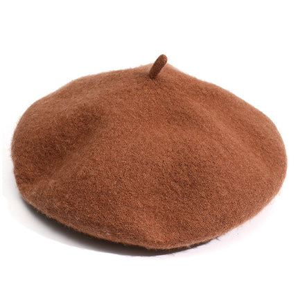 Monochrome Beret Women's Autumn and Winter Korean Style Japanese Style Literary Wool Candy Color Painter's Hat Fashionable Warm Hat Wholesale