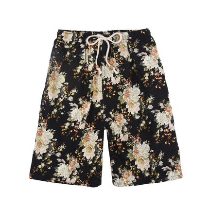Summer new cotton and linen printed five-point men's beach pants casual sports loose plus size shorts men's thin fashion