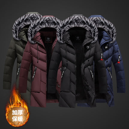 Amazon Winter Cotton-padded Long Thickened Cold-proof Warm Removable Cap Men's Slim-fit Casual Cotton-padded Coat