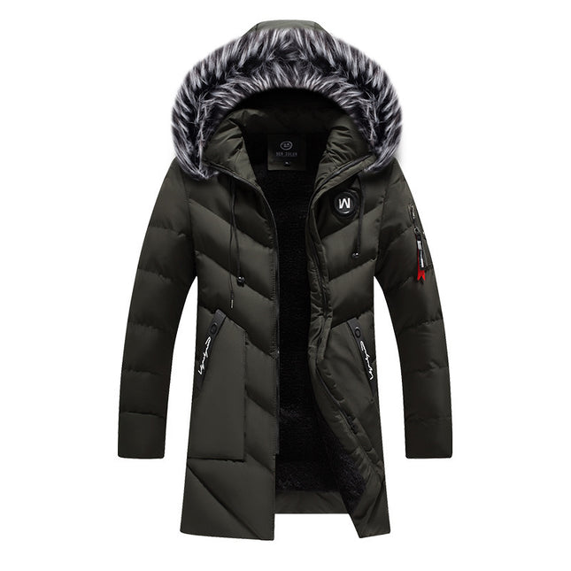 Amazon Winter Cotton-padded Long Thickened Cold-proof Warm Removable Cap Men's Slim-fit Casual Cotton-padded Coat