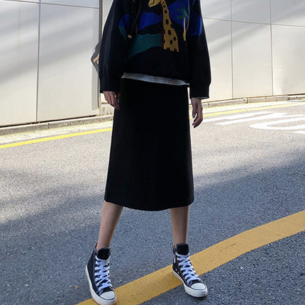 Black Woolen Skirt for Women 2025 Autumn and Winter New Large Size Fat mm High Waist Slimming Look Mid-Length A-Line Hip Skirt