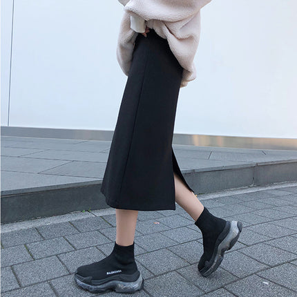 Black Woolen Skirt for Women 2025 Autumn and Winter New Large Size Fat mm High Waist Slimming Look Mid-Length A-Line Hip Skirt
