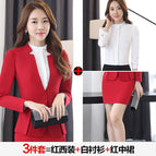 Red suit + white shirt + skirt / S