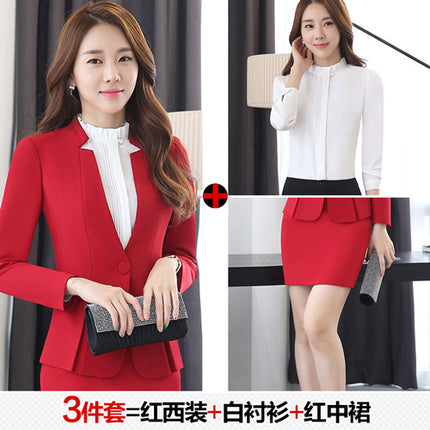 Long Sleeve Spring and Autumn Business Suit Women's Slim Fit Beauty Salon Hotel Work Clothes White Collar Interview Dress Suit Dress