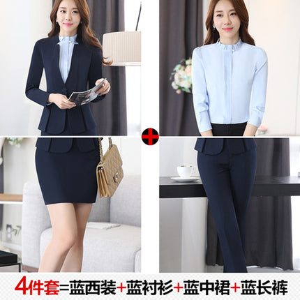 Long Sleeve Spring and Autumn Business Suit Women's Slim Fit Beauty Salon Hotel Work Clothes White Collar Interview Dress Suit Dress
