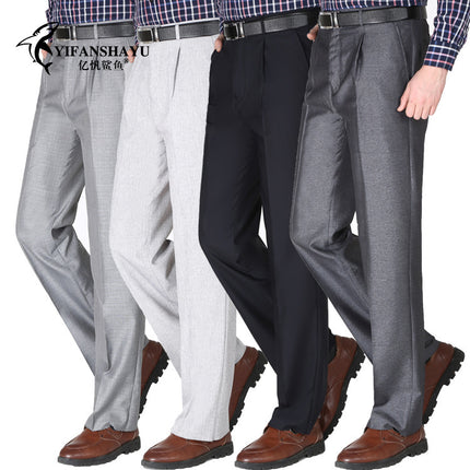 Men's Single Pleated Suit Pants Summer Thin Middle-aged Straight Leg Pants Middle-aged Loose Suit Pants Business Casual Pants