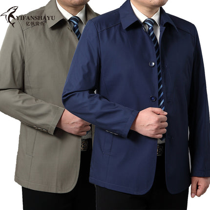 New spring and autumn men's jacket cotton straight tube solid color middle-aged lapel coat zipper men's factory wholesale