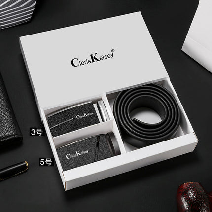 Belt Genuine Leather Men's Belt First Layer Cowhide Belt Frosted Buckle Event Gift Box Popular Belt Supports Dropshipping