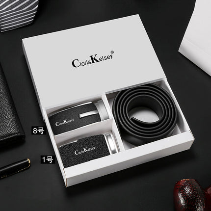 Belt Genuine Leather Men's Belt First Layer Cowhide Belt Frosted Buckle Event Gift Box Popular Belt Supports Dropshipping