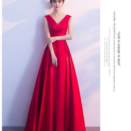 Red Bridal Toast Dress 2025 Summer Thank You Banquet Wine Evening Dress Female Wedding Slim Noble Long Style Female