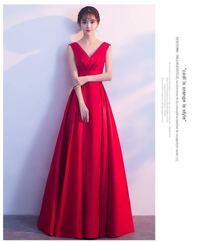 Red Bridal Toast Dress 2025 Summer Thank You Banquet Wine Evening Dress Female Wedding Slim Noble Long Style Female