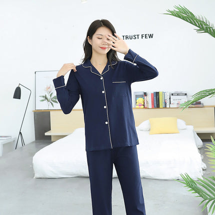 2021 Spring and Autumn Home Clothes Women's Ammonia Cotton Pajamas Lapel Cardigan Couple Men's and Women's Trousers Long Sleeve Suit