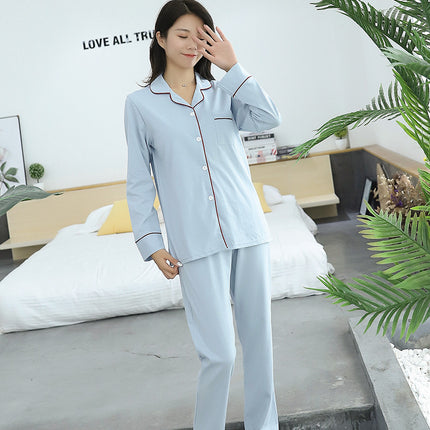 2021 Spring and Autumn Home Clothes Women's Ammonia Cotton Pajamas Lapel Cardigan Couple Men's and Women's Trousers Long Sleeve Suit