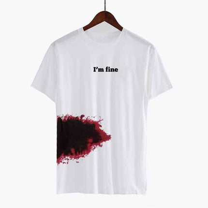 I'm Fine white cotton short sleeve printed T-shirt Halloween spoof injured people screen printed short sleeve