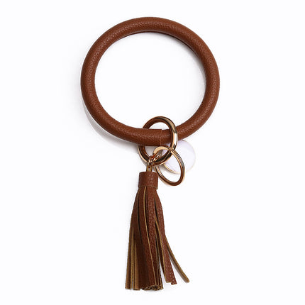 2022 Cross-Border Listing European and American Pu Leather Tassel Pendant Bracelet Women's Keychain Wristband Wholesale in Stock Stackable Wear