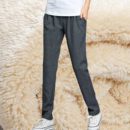 Lamb Velvet Simple Sports Pants Women's High-Waisted Pants Winter Loose Large Size Fleece-Lined Thickeneded Sports Casual Pants
