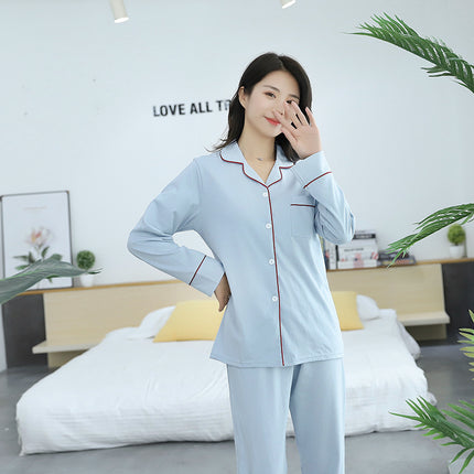 2021 Spring and Autumn Home Clothes Women's Ammonia Cotton Pajamas Lapel Cardigan Couple Men's and Women's Trousers Long Sleeve Suit