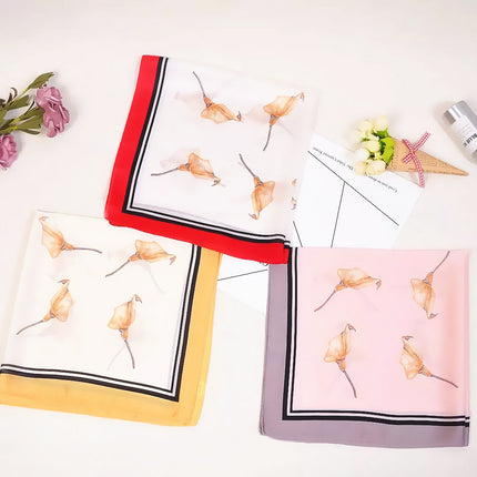 Korean version of simple ins53cm new silk satin horseshoe Lotus Lady Silk small square scarf scarf scarf wholesale