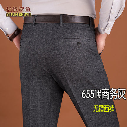 Winter men's thick business casual suit pants overalls middle-aged non-ironing men's pants dad wear high waist long pants