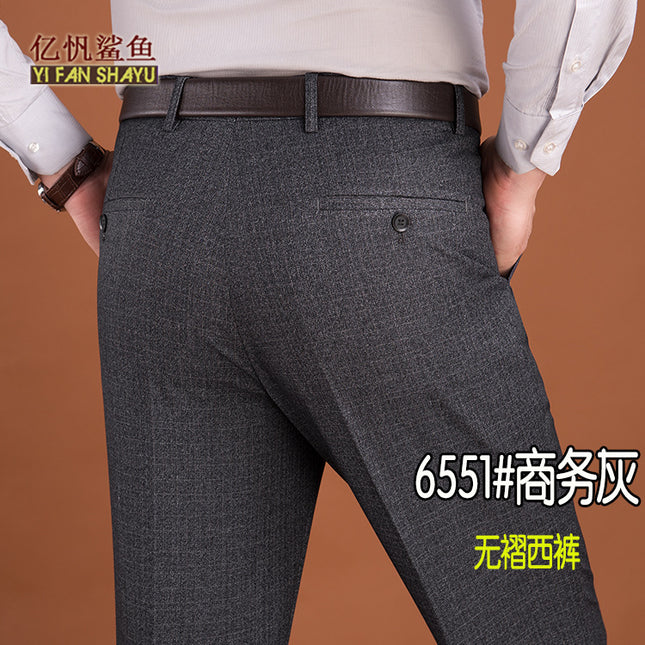 Winter men's thick business casual suit pants overalls middle-aged non-ironing men's pants dad wear high waist long pants