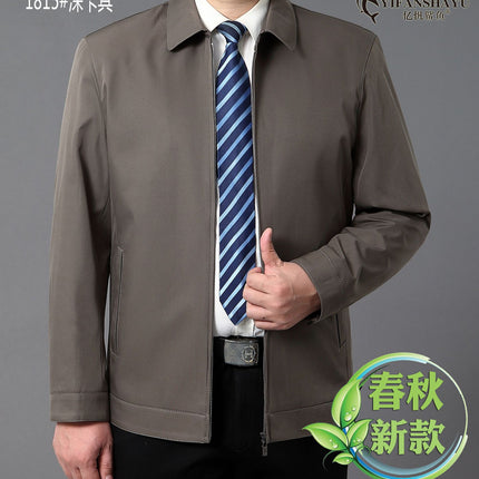 New spring and autumn men's jacket cotton straight tube solid color middle-aged lapel coat zipper men's factory wholesale