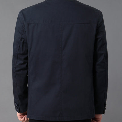 Spring and Autumn new men's jacket cotton straight solid color middle-aged lapel coat button men's clothing factory wholesale