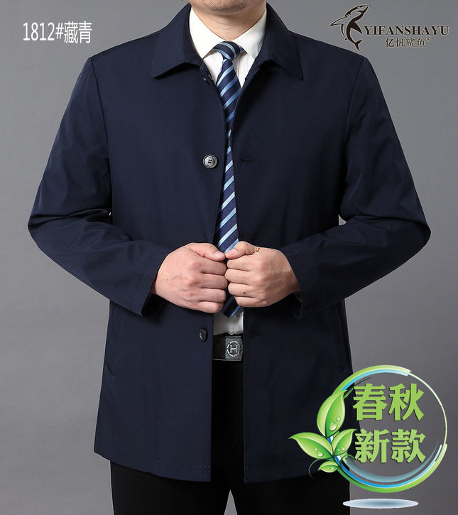New spring and autumn men's jacket cotton straight tube solid color middle-aged lapel coat zipper men's factory wholesale