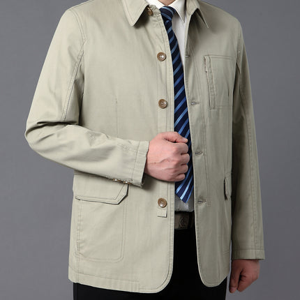 Spring and Autumn new men's jacket cotton straight solid color middle-aged lapel coat button men's clothing factory wholesale