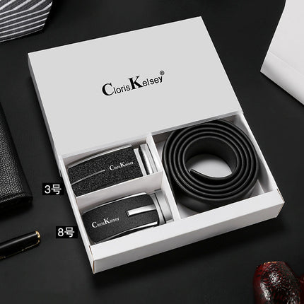 Belt Genuine Leather Men's Belt First Layer Cowhide Belt Frosted Buckle Event Gift Box Popular Belt Supports Dropshipping